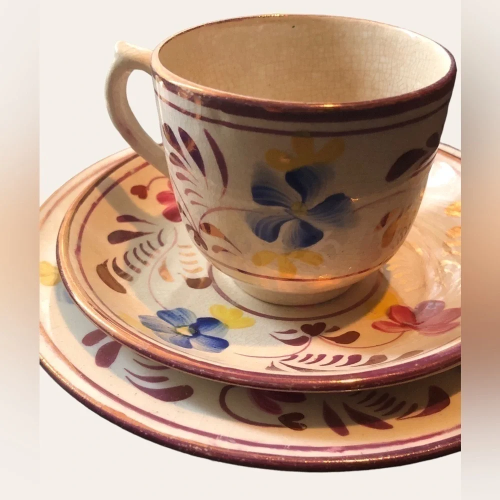 Antique Japan Lusterware Pink Teacups Saucers Set